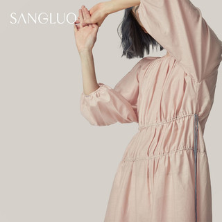 桑罗（SANGLUO）睡衣女丝绵睡裙在逃公主浪漫减龄透气外穿家居服 灰粉色 XL