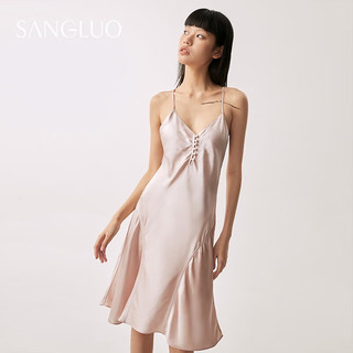 桑罗（SANGLUO）真丝吊带睡裙修身轻法式性感不规则下摆100%桑蚕丝睡衣 蓝灰色 S