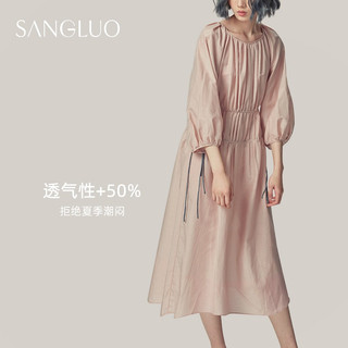 桑罗（SANGLUO）睡衣女丝绵睡裙在逃公主浪漫减龄透气外穿家居服 灰粉色 XL