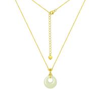 周大生和田玉吊坠银镶玉平安扣福袋项链国潮设计 平安扣吊坠银项链