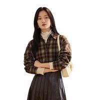 歌力思（ELLASSAY）2025秋季苏格兰格纹复古简约现代剪裁气质衬衫女EWB363C00700 驼格子 XS