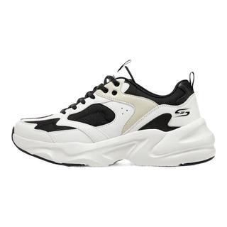 斯凯奇（Skechers）踏浪丨老爹鞋男2025春夏网面透气增高复古休闲跑步潮流运动鞋 黑色/白色/BKW 42.5