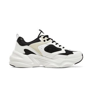 斯凯奇（Skechers）踏浪丨老爹鞋男2025春夏网面透气增高复古休闲跑步潮流运动鞋 黑色/白色/BKW 42.5