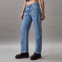 CK Jeans春秋女士纯棉中蓝水洗复古低腰直筒牛仔裤J223698