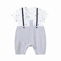 哈贝比 happyB 婴儿连体衣男女宝宝拼接假两件衣服新生儿短袖哈衣爬服夏季纯棉