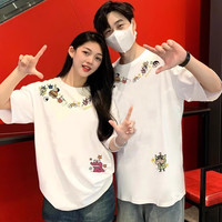 MDlila蜡笔小新装夏季t恤短袖2025一男一女套装衣服 (男常规女短款)男黑+女白 3XL 男+女2XL
