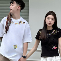 MDlila蜡笔小新装夏季t恤短袖2025一男一女套装衣服 (男常规女短款)男白+女黑 M 男+女S