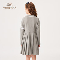 英氏（YEEHOO）女童连衣裙儿童裙子秋季学院风长袖女孩百褶群中大童装洋气秋装 青春织影浅花灰 110