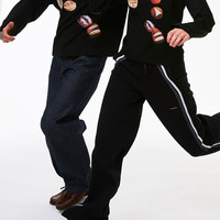 有茂密声 UMAMIISM 早春直筒运动抽绳条纹撞色重磅复古运动卫裤长裤 黑色 S