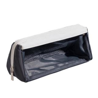 得力 痛层三角学生笔袋 透明前窗双拉链简约大容量文具袋  灰色BC381