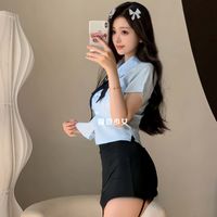 高颜值学姐 性感甜辣学院风纯欲短衬衫高腰包臀半身裙制服睡裙