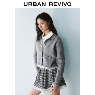 UR七夕2025春季新款女装格雷系拼接蕾丝纽扣针织开衫UYU950020