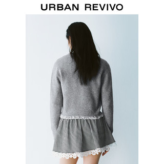 UR七夕2025春季新款女装格雷系拼接蕾丝纽扣针织开衫UYU950020