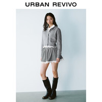 UR七夕2025春季新款女装格雷系拼接蕾丝纽扣针织开衫UYU950020