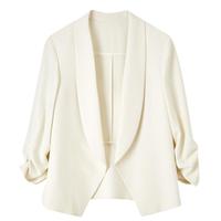 尚都比拉秋季高级感西服女带肩垫职业通勤风休闲小个子短款西装 杏色 S