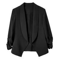 尚都比拉秋季高级感西服女带肩垫职业通勤风休闲小个子短款西装 黑色 XL