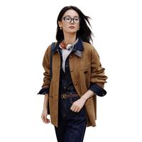 EP雅莹 仿麂皮拼接翻领夹克 驼色 M