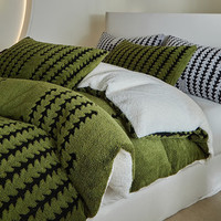 J.H.Longess 秋冬双面绒被套毯保暖被罩多用途拉链羊羔绒休闲盖毯被套 Wn-步步高军绿 被套毯180*200cm