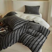 J.H.Longess 秋冬双面绒被套毯保暖被罩多用途拉链羊羔绒休闲盖毯被套 Wn-步步高复古灰 被套毯150*200cm+枕套一对/三件套