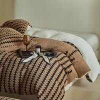 J.H.Longess 秋冬双面绒被套毯保暖被罩多用途拉链羊羔绒休闲盖毯被套 Wn-步步高咖色 被套毯200*230cm+枕套一对/三件套