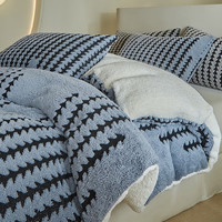 J.H.Longess 秋冬双面绒被套毯保暖被罩多用途拉链羊羔绒休闲盖毯被套 Wn-步步高雾蓝 被套毯200*230cm+枕套一对/三件套