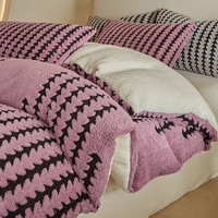 J.H.Longess 秋冬双面绒被套毯保暖被罩多用途拉链羊羔绒休闲盖毯被套 Wn-步步高香芋紫 被套毯150*200cm+枕套一对/三件套