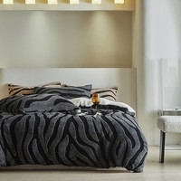 J.H.Longess 秋冬双面绒被套毯保暖被罩多用途拉链羊羔绒休闲盖毯被套 Wn-斑马纹复古灰 被套毯150*200cm+枕套一对/三件套