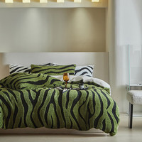 J.H.Longess 秋冬双面绒被套毯保暖被罩多用途拉链羊羔绒休闲盖毯被套 Wn-斑马纹军绿 被套毯180*200cm