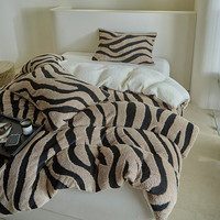 J.H.Longess 秋冬双面绒被套毯保暖被罩多用途拉链羊羔绒休闲盖毯被套 Wn-斑马纹咖色 被套毯180*200cm