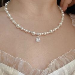 花饰庄园 法式轻奢气泡小方糖珍珠项链女ins精致感颈链小众设计锁骨链 方糖珍珠项链