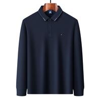 FORTEI富铤【含桑蚕丝长绒珠地棉】秋季中年男士商务休闲长袖T恤POLO衫男 XL 52(180/96A) 藏青