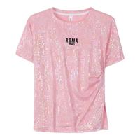 红蜻蜓(RED DRAGONFLY) 冰丝短袖t恤女夏季2023年新款时尚女士洋气打底女装T恤女上衣衫 粉色短袖 XXL