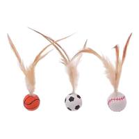 瓜洲牧猫玩具弹力球羽毛逗猫棒自嗨解闷款猫咪追赶互动宠物用品 羽毛弹力球【运动款】三个装