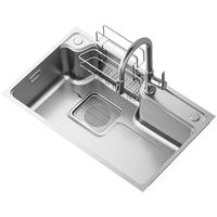 浪鲸（SSWW）厨房水槽手工压纹304不锈钢洗碗池洗菜盆家用日式收纳大单槽TK25 68×46配精铜三档龙头