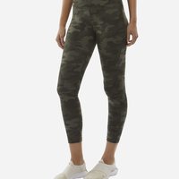 Danskin 女式印花高腰 7/8 打底裤, 橄榄色迷彩印花, X-Large