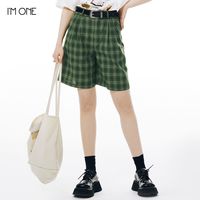 I'M ONE 夏装新款 女士复古格子高腰休闲短裤
