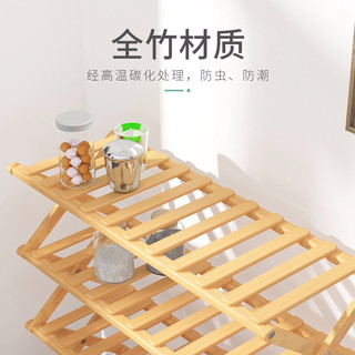 乐活时光楠竹鞋架免安装折叠鞋架子宿舍女生多层简易鞋柜多功能阳台置物架 原木色-五层长70cm-免安装可折叠