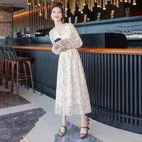 丝柏舍 SPECIAL【法式碎花裙】秋装新女士时尚半开领长袖连衣裙有大码
