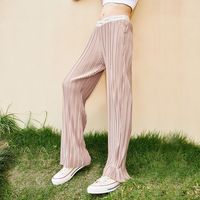 MASANON裤夏季外穿阔腿裤宽松三宅百褶长裤薄款低腰裤子女夏