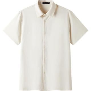 gxgjeans 男装 米色宽松基础休闲短袖衬衫男士薄款 25年夏新品 浅米色 M (170)