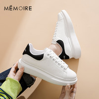 印象风小白鞋女2025春夏季厚底增高休闲鞋时尚百搭板鞋子 白黑色X23300012 38