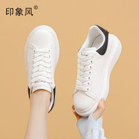 印象风小白鞋女2025春夏季厚底增高休闲鞋时尚百搭板鞋子 白黑色X23200034 36
