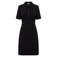 秋水伊人轻熟风polo领防晒连衣裙夏季女黑色修身显瘦裙子 黑色 XL