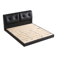 林氏家居意式极简真皮主卧大床双人床1.8米2米软包床皮艺悬浮床PC561 黑茶色|悬浮床+护脊床垫 1.8x2米