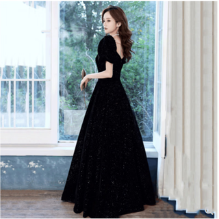 云蔷艺考礼服音乐生黑色晚礼服轻奢显瘦法式公主长款宴会演出 S