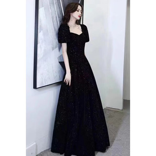 云蔷艺考礼服音乐生黑色晚礼服轻奢显瘦法式公主长款宴会演出 S