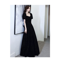 云蔷艺考礼服音乐生黑色晚礼服轻奢显瘦法式公主长款宴会演出 S