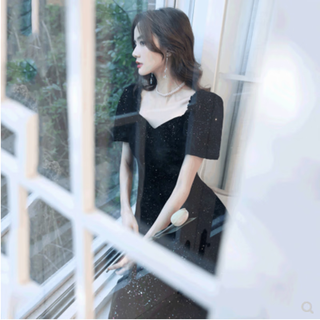 云蔷艺考礼服音乐生黑色晚礼服轻奢显瘦法式公主长款宴会演出 S