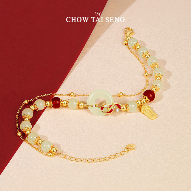 今日必买：周大生 和田玉银手链 锦鲤平安扣 上上签手串