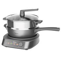 美的 Midea电炒锅分体式家用2200W大火力多功能一体2025炒菜0氟钛陶涂层不粘锅插电煮锅1-2-3-4-5人 4.3L 【分体钛陶轻量化 配蒸屉】